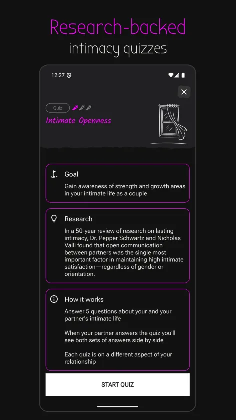 Research-backed intimacy quizzes.