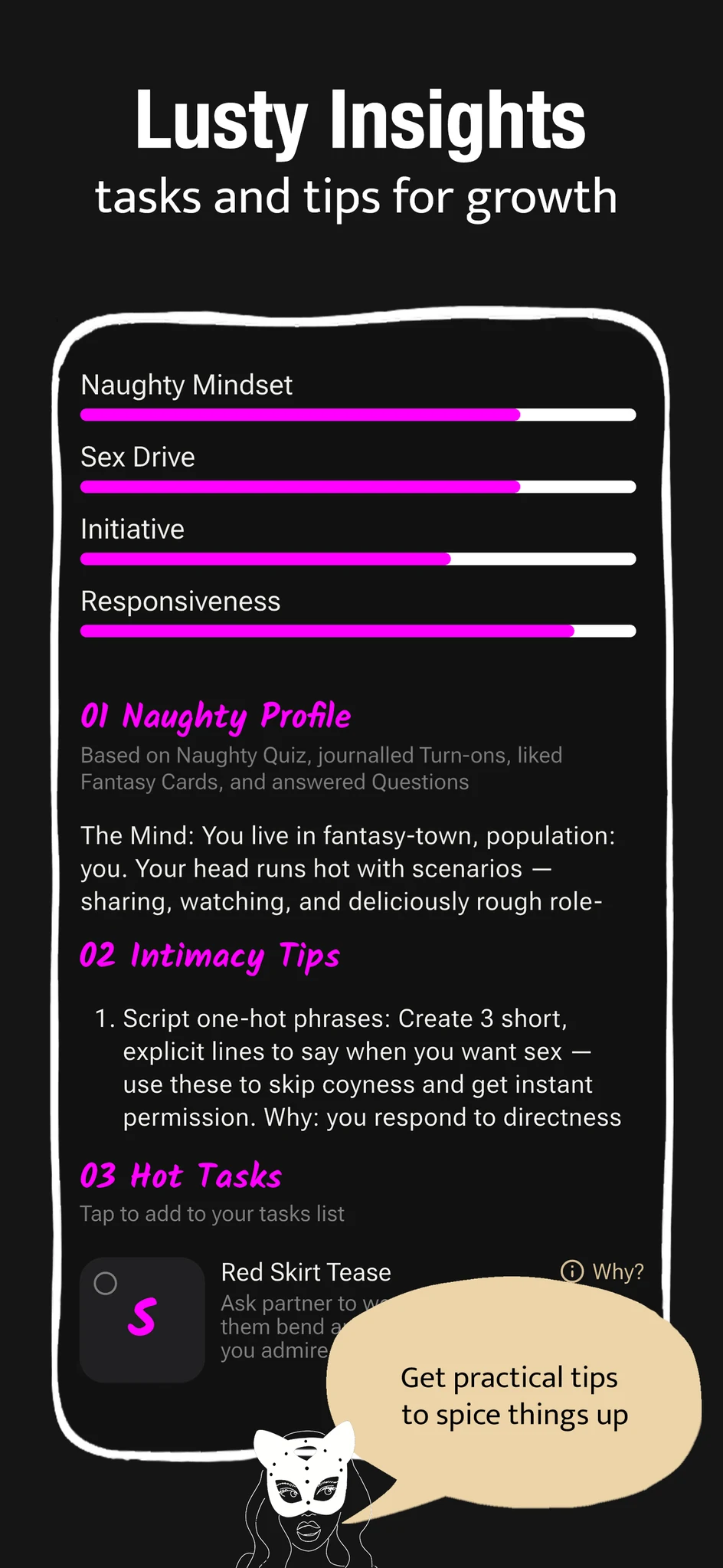 Lusty Insights — tasks and tips for growth.